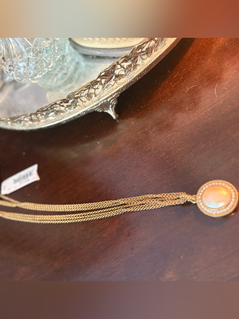 Monet Gold-Tone Multi-Strand Necklace with Pearl-Like Pendant